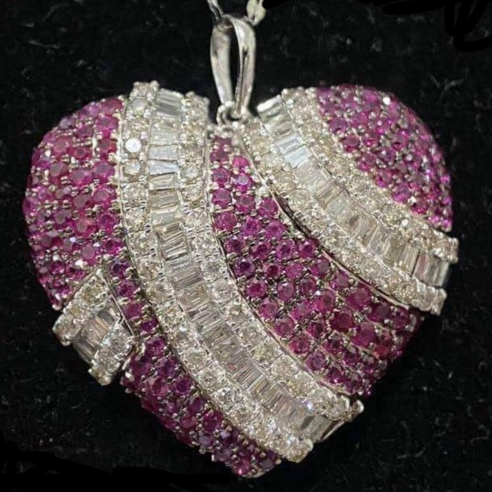 Ruby and diamond heart necklace